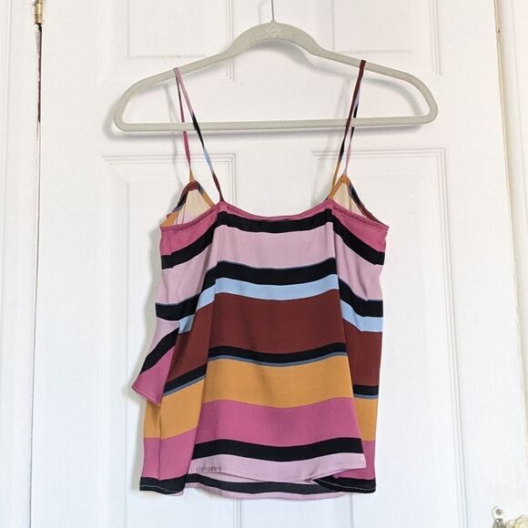 Tucker Assymetical Ruffle Tank Top Mesa Stripe in Stretch Georgette Silk Blouse - Picture 5 of 6